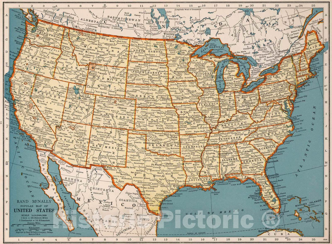 Historic Map : 1939 Rand McNally Popular map of the United States - Vintage Wall Art