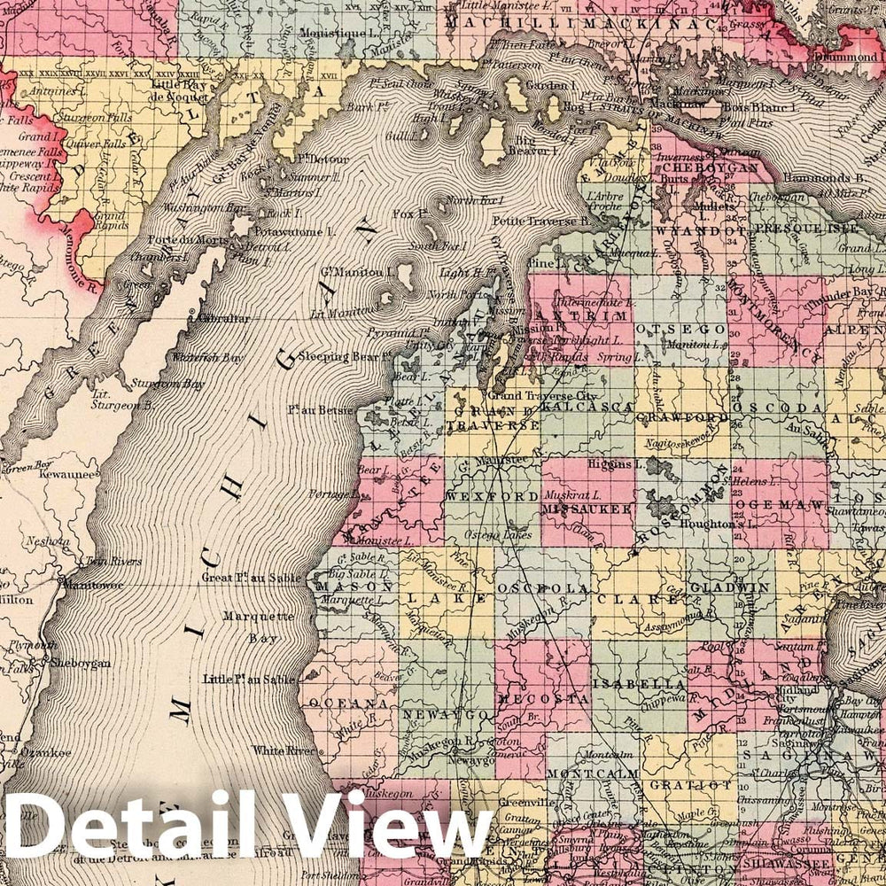 Historic Map : 1859 Michigan. v2 - Vintage Wall Art