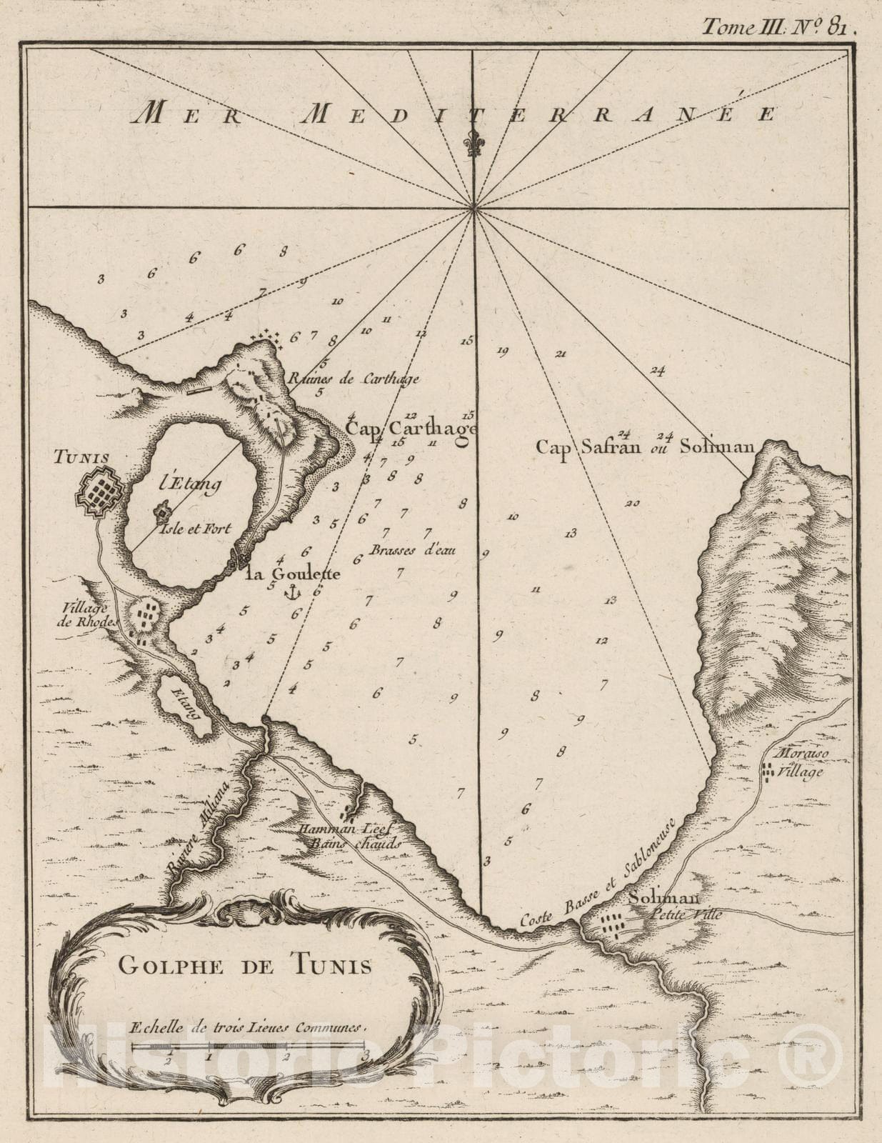 Historic Map : Tunisia, , Africa 1764 Golphe de Tunis , Vintage Wall Art