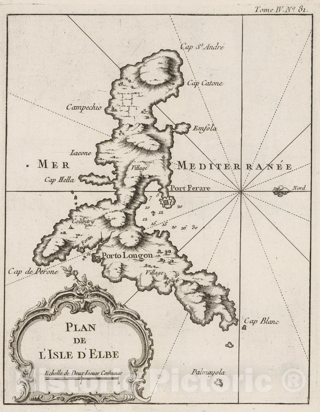 Historic Map : Italy, , Europe 1764 Plan de l'Isle d'Elbe , Vintage Wall Art