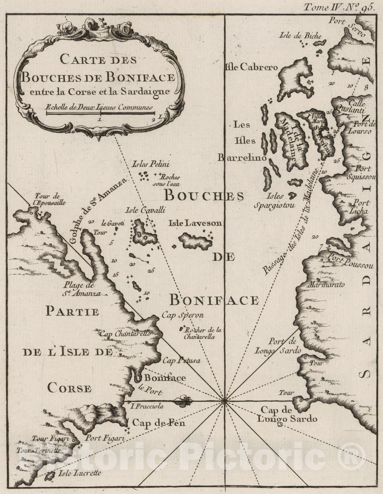 Historic Map : Corsica , France 1764 Carte des Bouches de Boniface entre la Corse et la Sardaigne , Vintage Wall Art