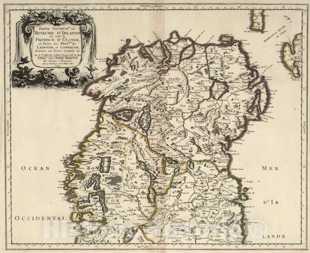 Historic Map : 1665 Northern Part of the Kingdom of Ireland. - Vintage Wall Art