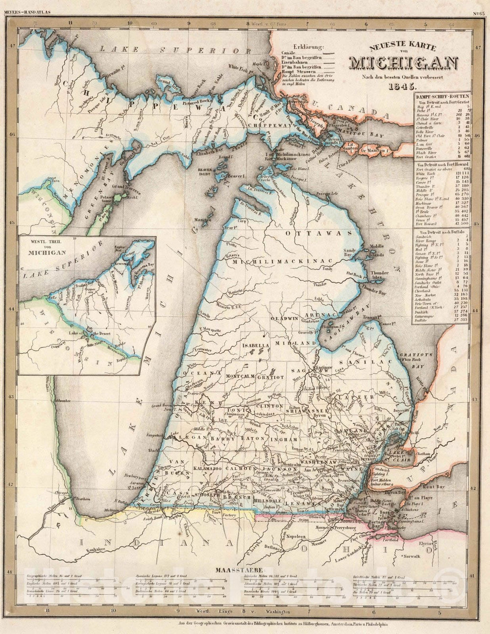 Historic Map - 1845 Michigan. v2 - Vintage Wall Art