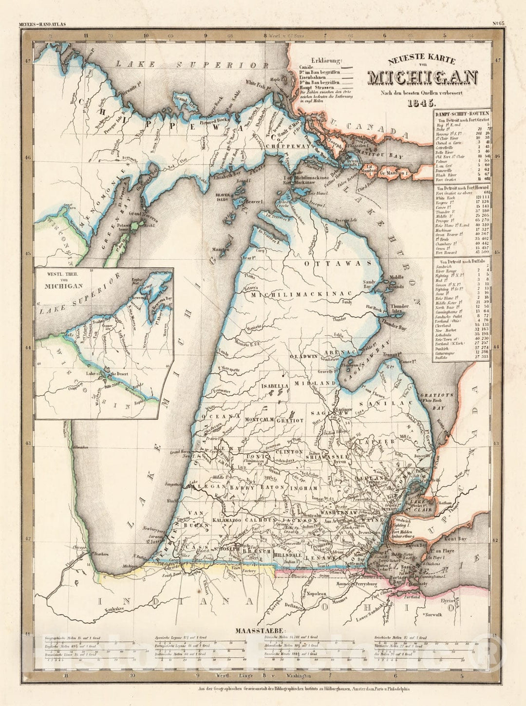 Historic Map - 1845 Michigan. v2 - Vintage Wall Art