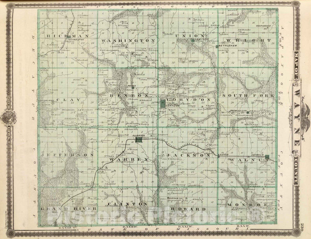 Historic Map : 1875 Map of Wayne County, State of Iowa. - Vintage Wall Art