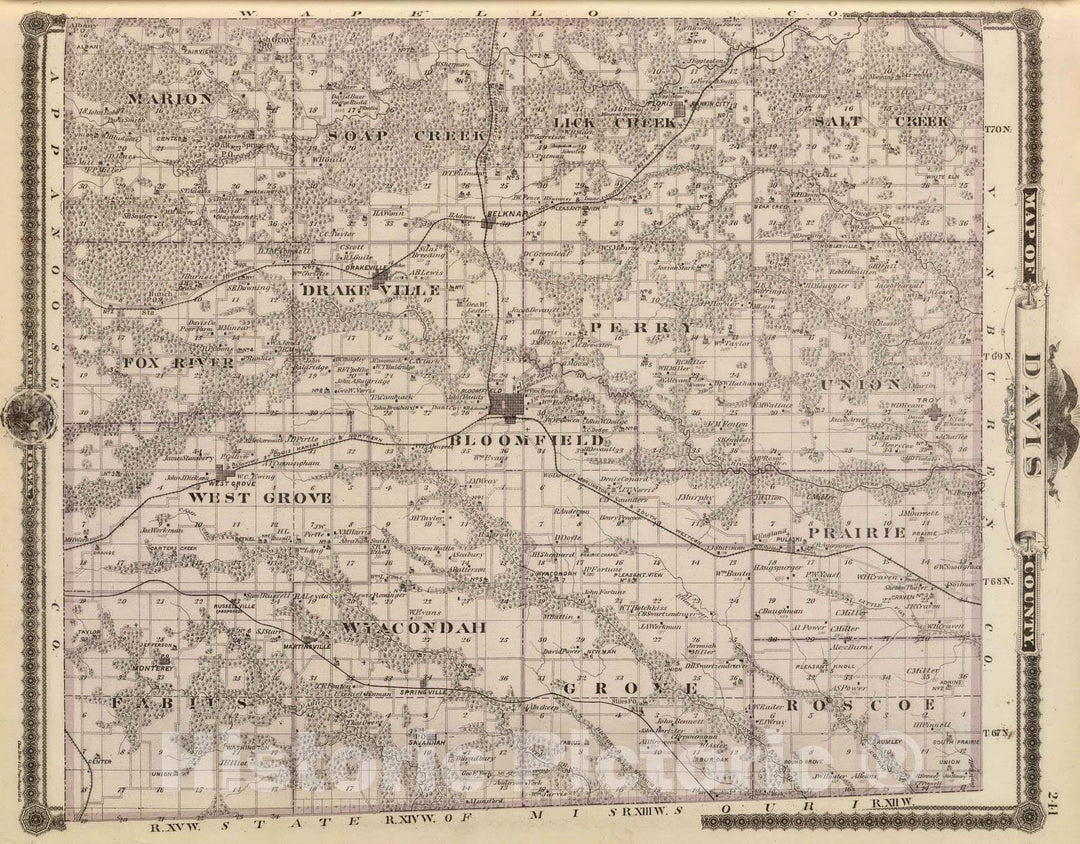 Historic Map : 1875 Map of Davis County, State of Iowa. - Vintage Wall Art