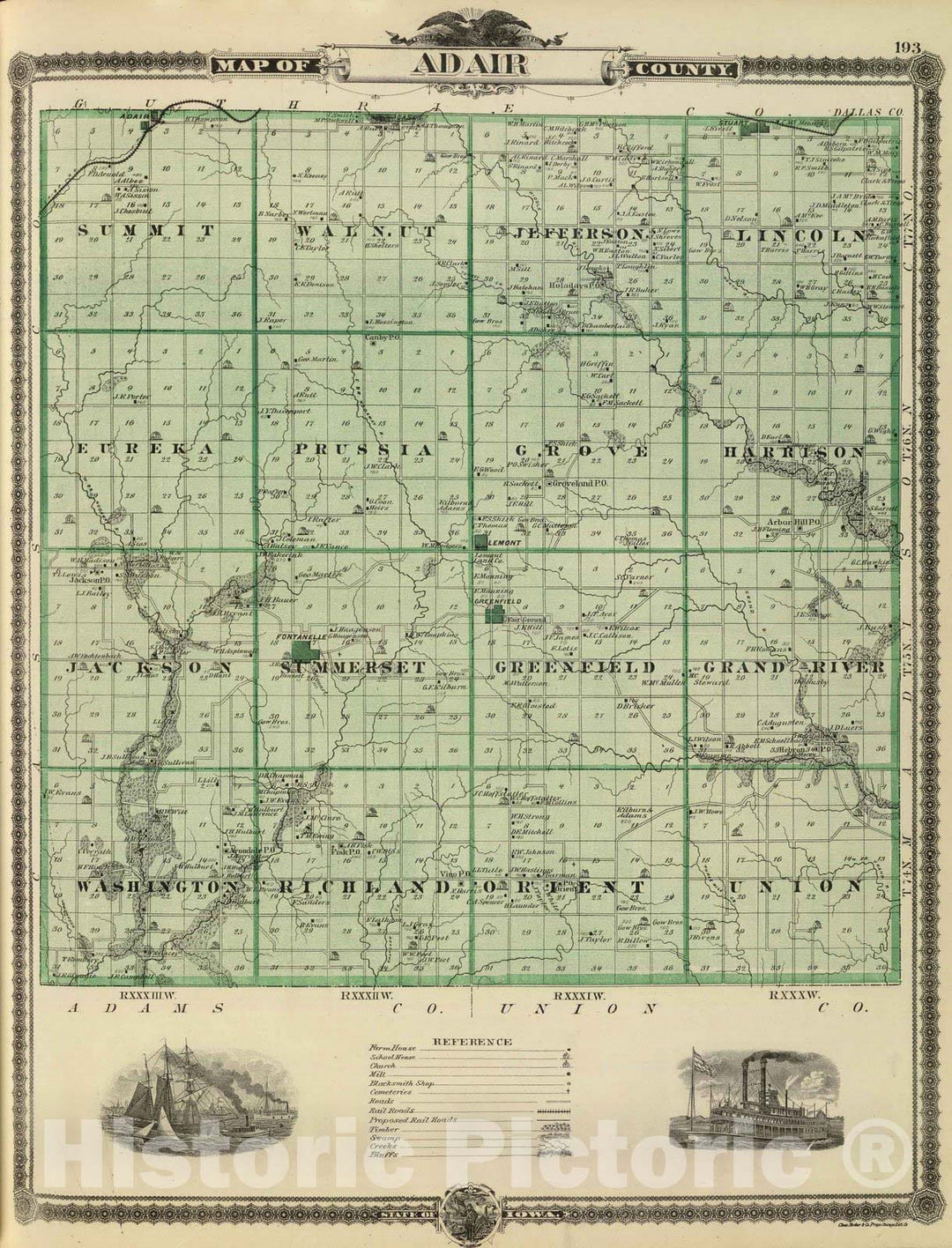 Historic Map : 1875 Map of Adair County, State of Iowa. - Vintage Wall Art