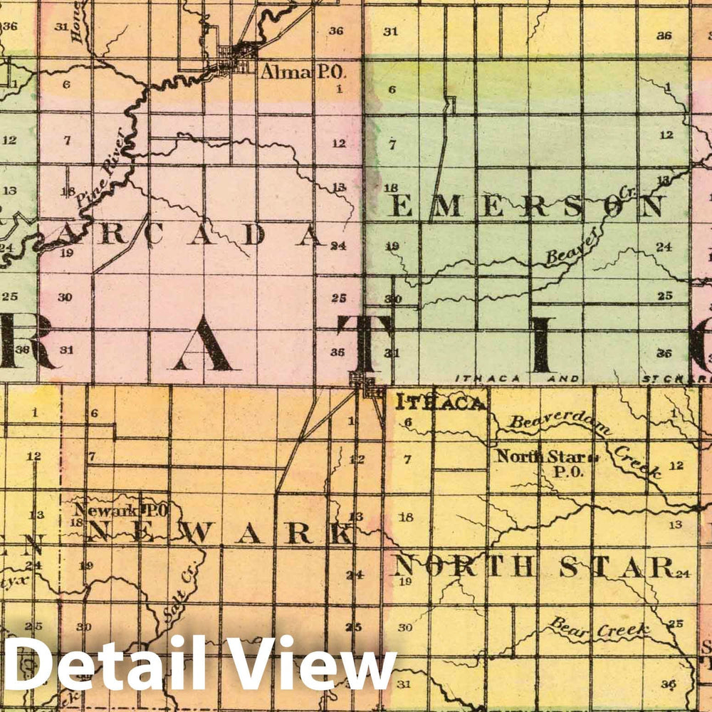 Historic Map : 1873 (Map of Gratiot County, Michigan) - Vintage Wall Art