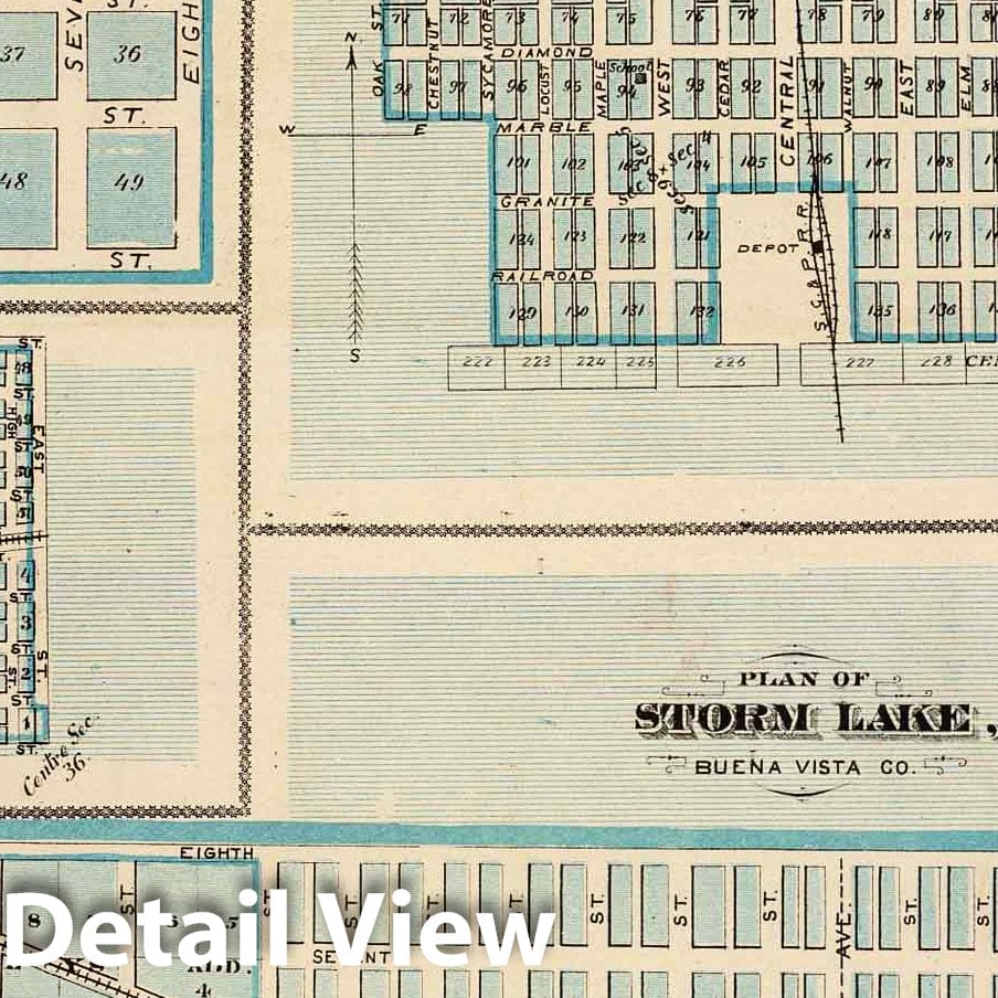 Historic Wall Map : 1875 Plans of Sioux Rapids, Onawa, Storm Lake, Newell and Earlville. - Vintage Wall Art