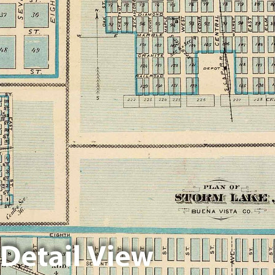 Historic Wall Map : 1875 Plans of Sioux Rapids, Onawa, Storm Lake, Newell and Earlville. - Vintage Wall Art