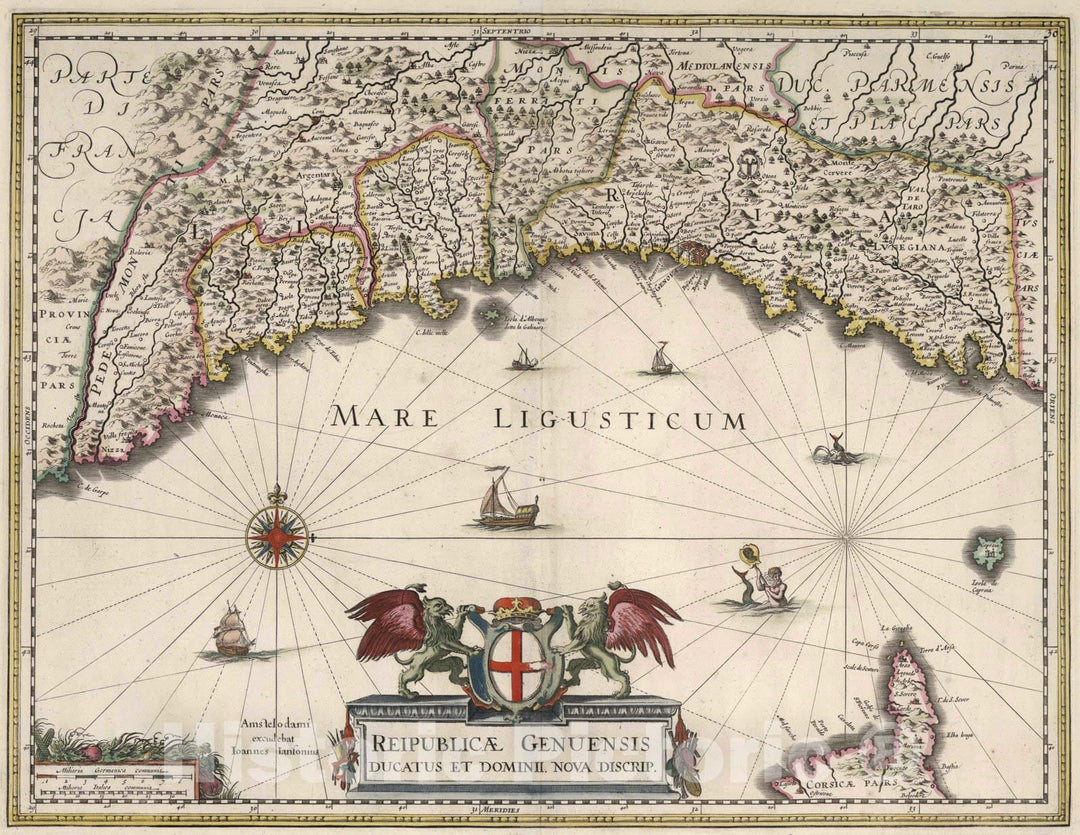 Historic Map : Gulf of Genoa (Mediterranean Sea) 1682 Reipublicae Genuensis Ducatus et Dominii. Nova Discrip. , Vintage Wall Art