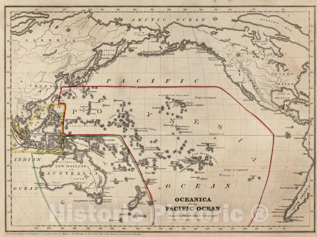 Historic Map : School Atlas - 1849 Oceanica And The Pacific Ocean - Vintage Wall Art