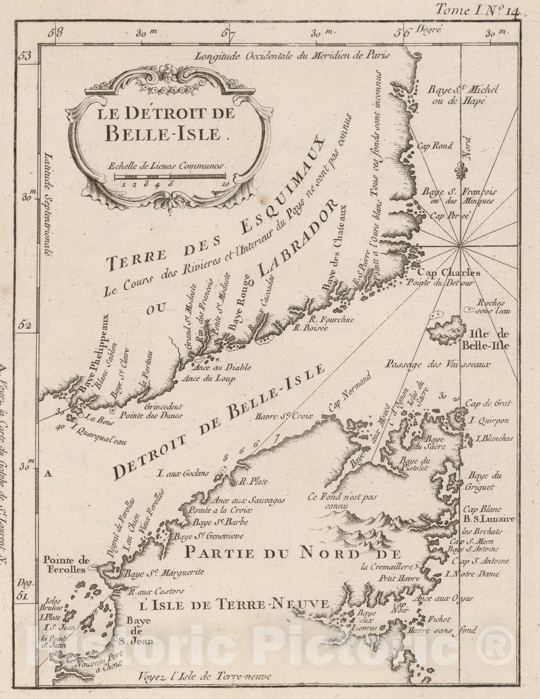 Historic Map : Detroit (Mich.), Belle Isle 1764 Le Detroit de Belle-Isle , Vintage Wall Art