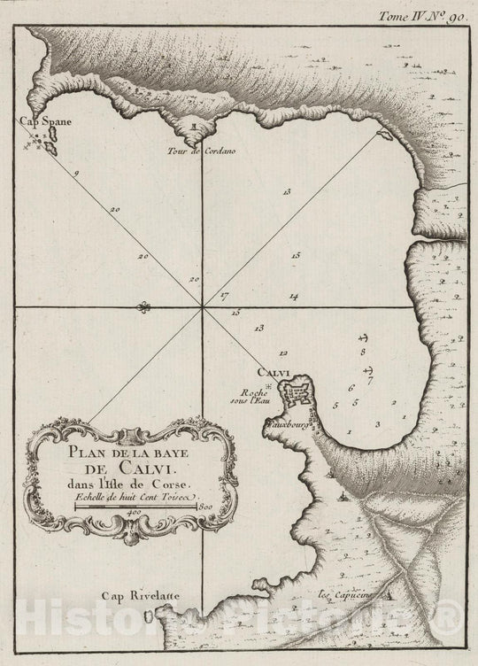 Historic Map : France, Corsica, Europe 1764 Plan De La Baye De Calvi dans l'Isle de Corse , Vintage Wall Art