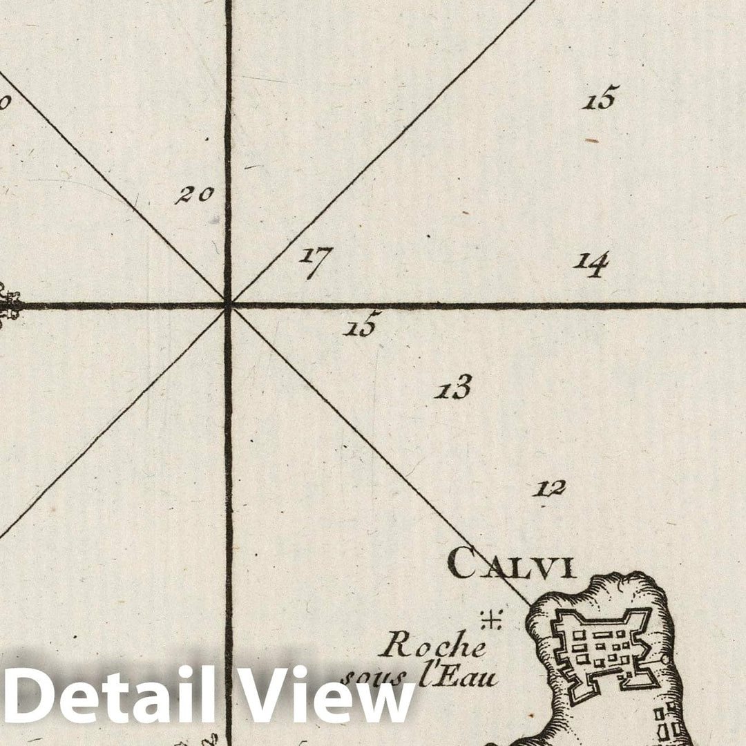 Historic Map : France, Corsica, Europe 1764 Plan De La Baye De Calvi dans l'Isle de Corse , Vintage Wall Art