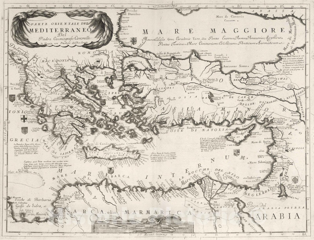 Historic Map : Mediterranean Sea 1693 Parte Orientale del Mediterraneo (eastern sheet). , Vintage Wall Art