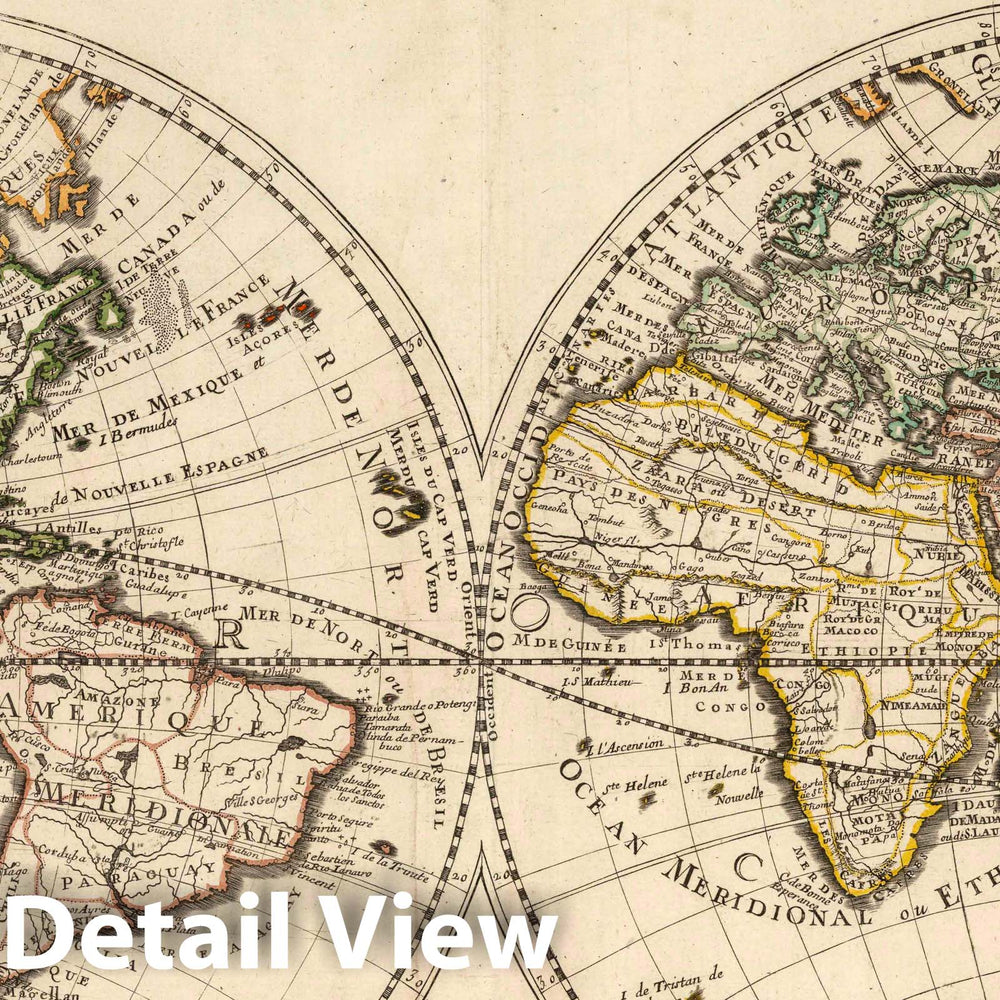 Historic Map : 1704 World Map or Description of Terrestrial Globe. - Vintage Wall Art