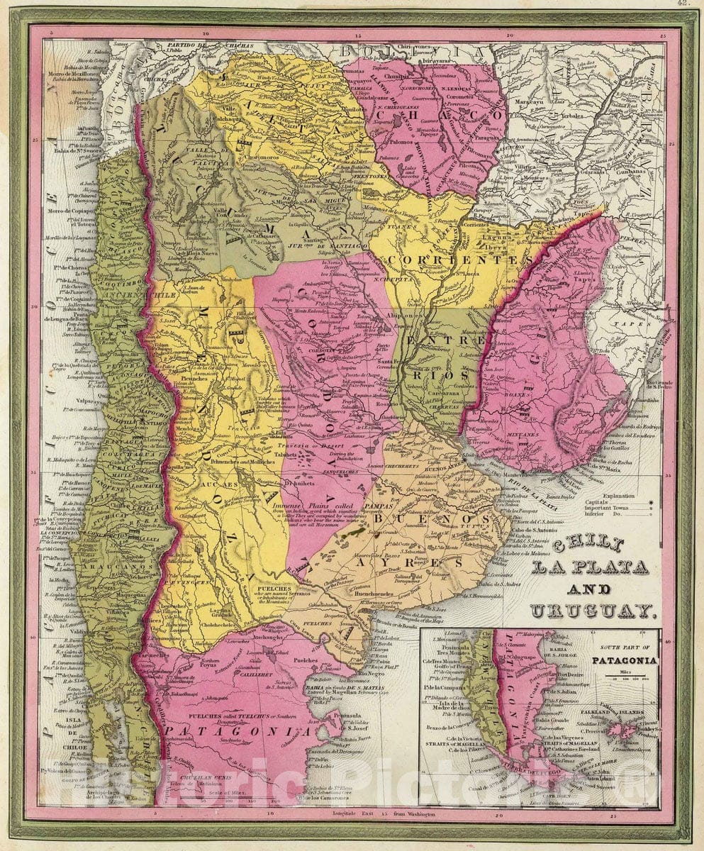 Historic Map : Argentina; Chile; Uruguay, Patagonia (Argentina and Chile) 1846 Chili, La Plata And Uruguay. , Vintage Wall Art