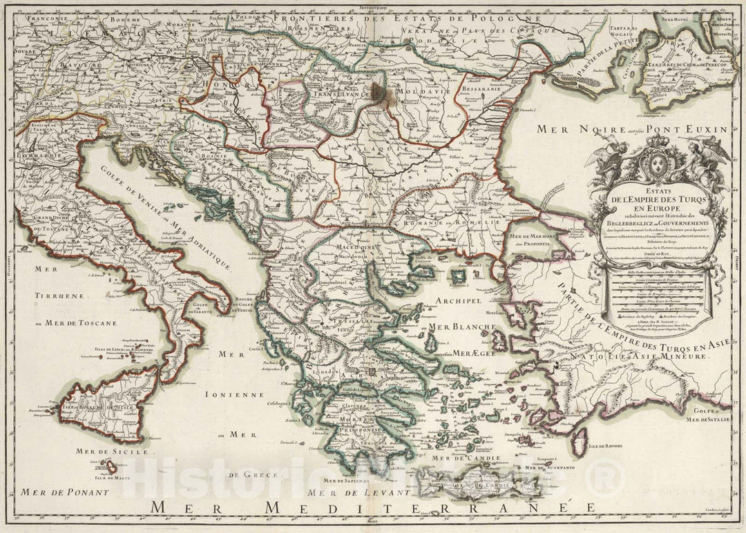 Historic Map : Greece, 1700 Estats de l'Empire des Turqs en Europe. , Vintage Wall Art