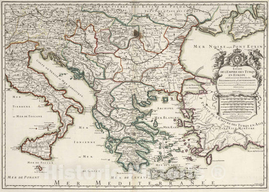 Historic Map : Greece, 1700 Estats de l'Empire des Turqs en Europe. , Vintage Wall Art