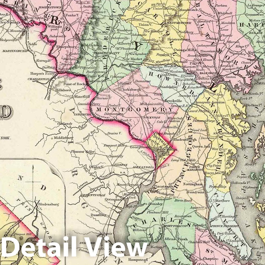 Historic Map : 1856 Delaware And Maryland. (with) District of Columbia. - Vintage Wall Art