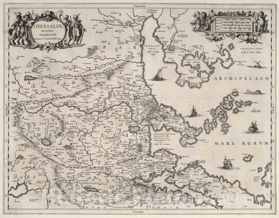 Historic Map : Greece, Thessaly 1650 Thessaliae. , Vintage Wall Art