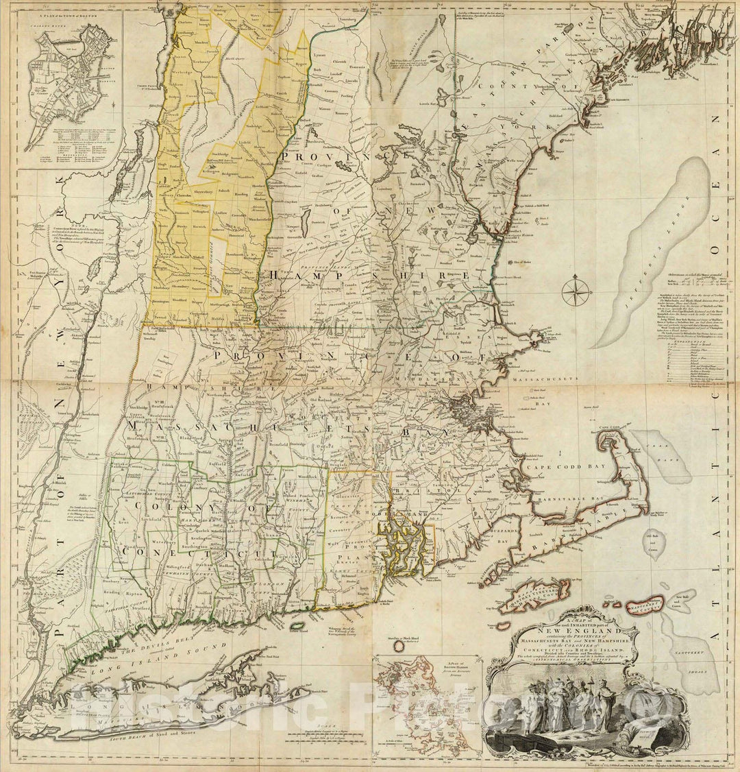 Historic Map : National Atlas - 1776 Composite: New England. - Vintage Wall Art