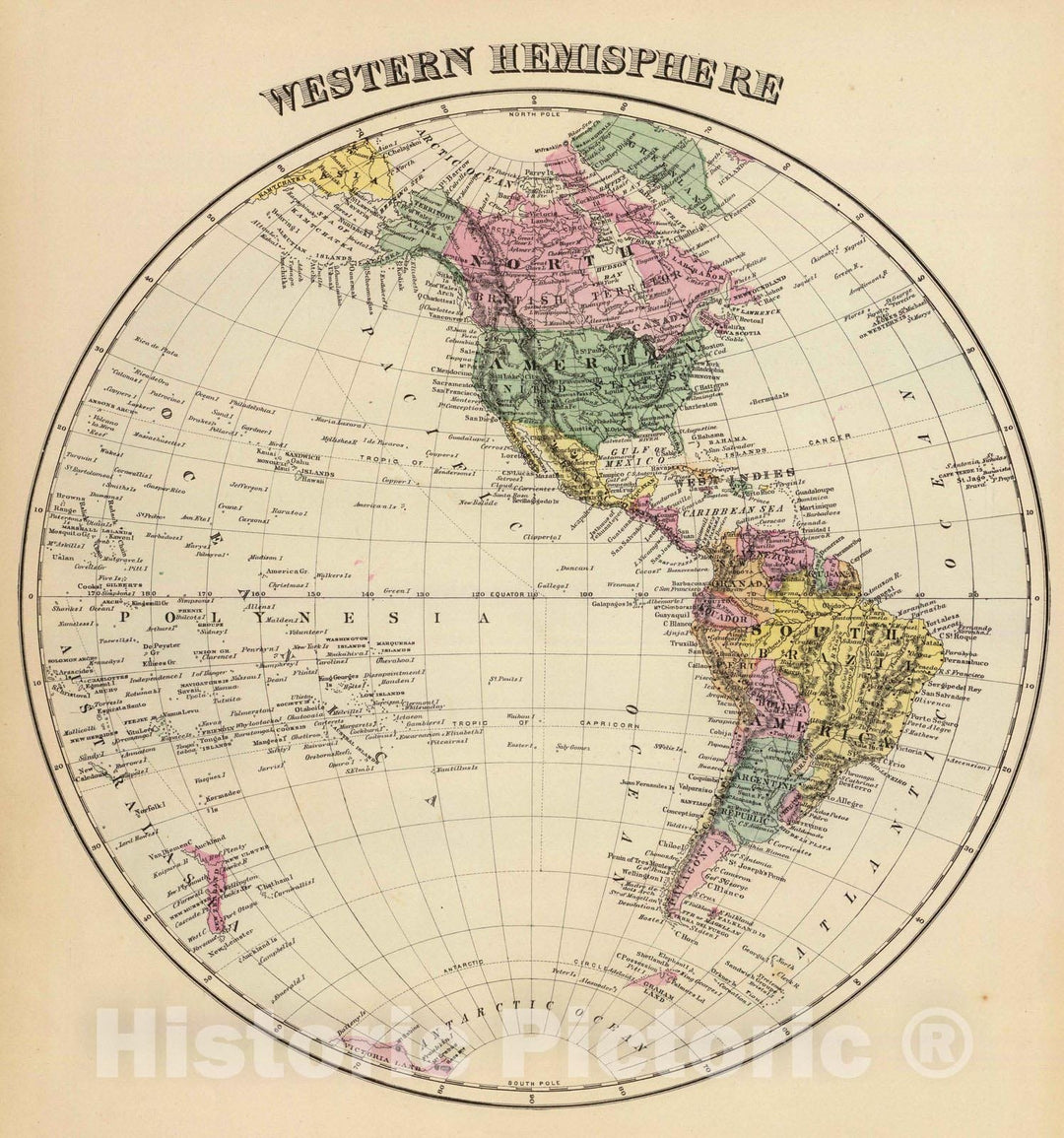 Historic Map : 1878 Western Hemisphere. - Vintage Wall Art