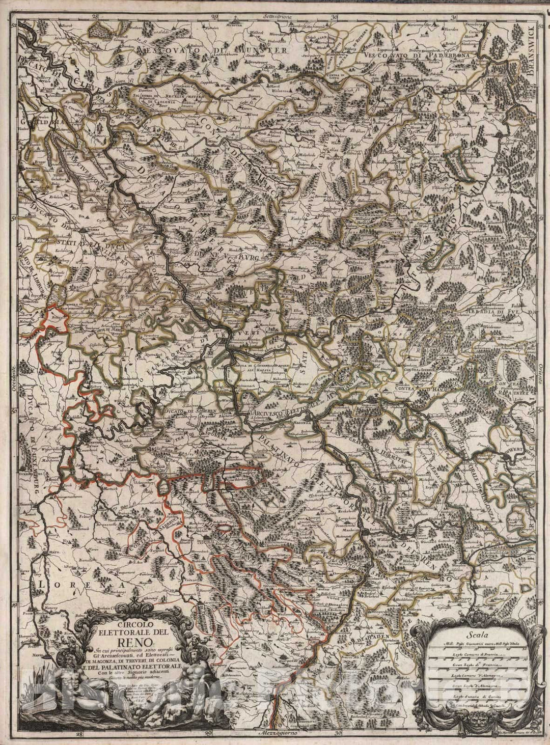 Historic Map : Germany, Rhine River Valley, Europe 1686 Circolo elettorale del Reno , Vintage Wall Art