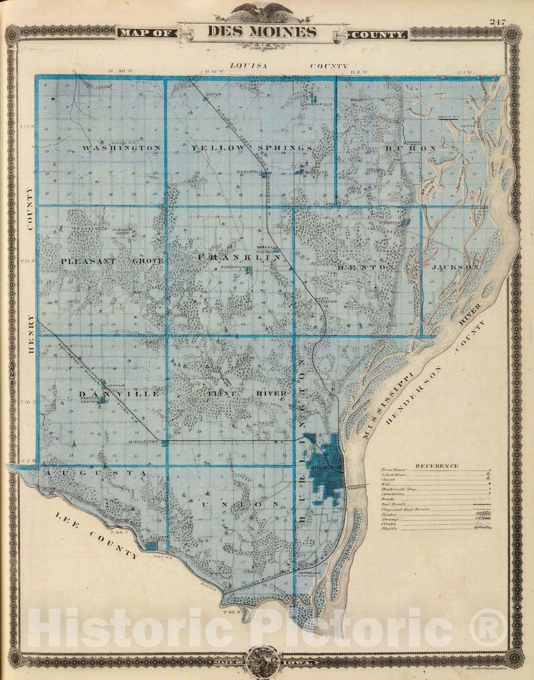 Historic Map : 1875 Map of Des Moines County, State of Iowa. - Vintage Wall Art