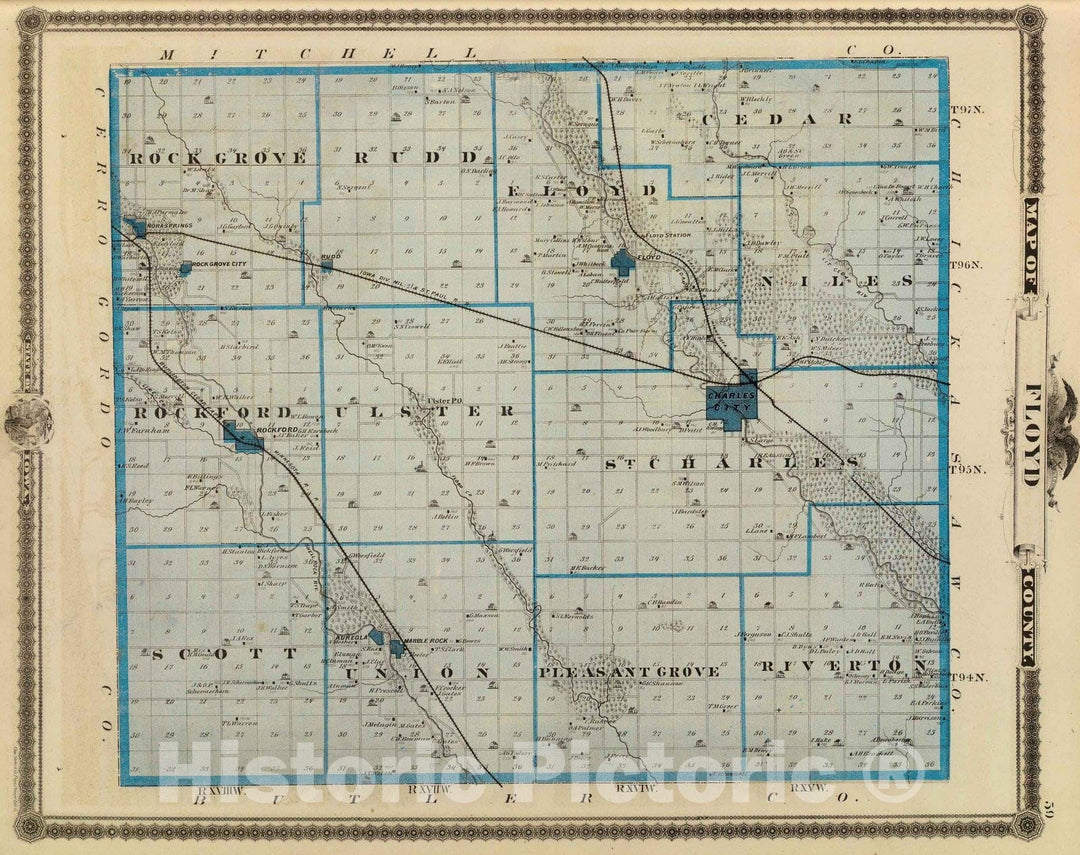 Historic Map : 1875 Map of Floyd County, State of Iowa. - Vintage Wall Art