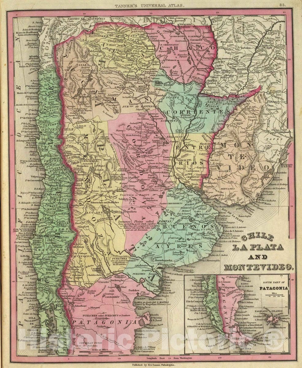 Historic Map : Argentina; Chile; Uruguay, 1836 Chile La Plata And Montevideo. , Vintage Wall Art