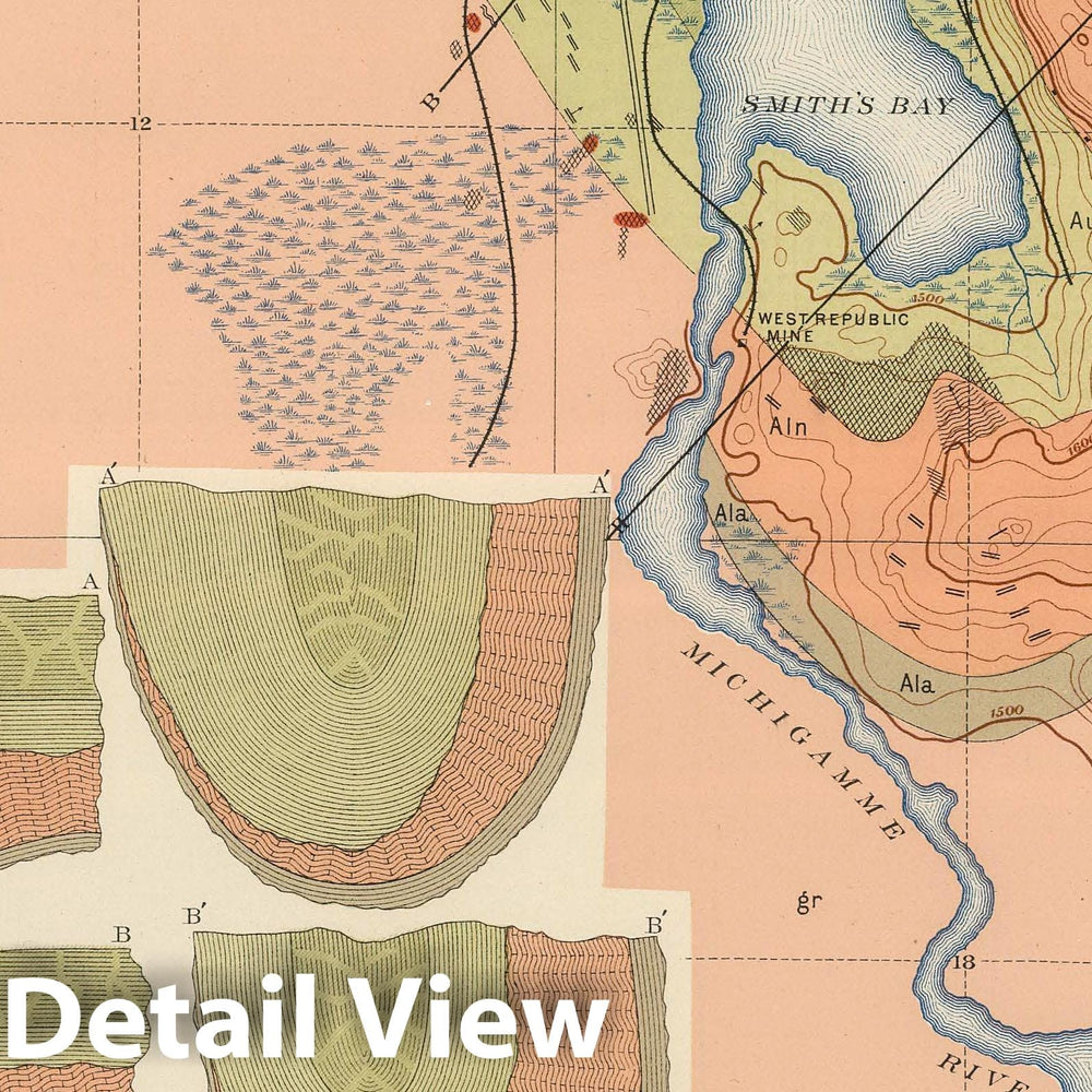 Historic Map : Geologic Atlas - 1896 Detailed Geology Sheet XI. - Vintage Wall Art