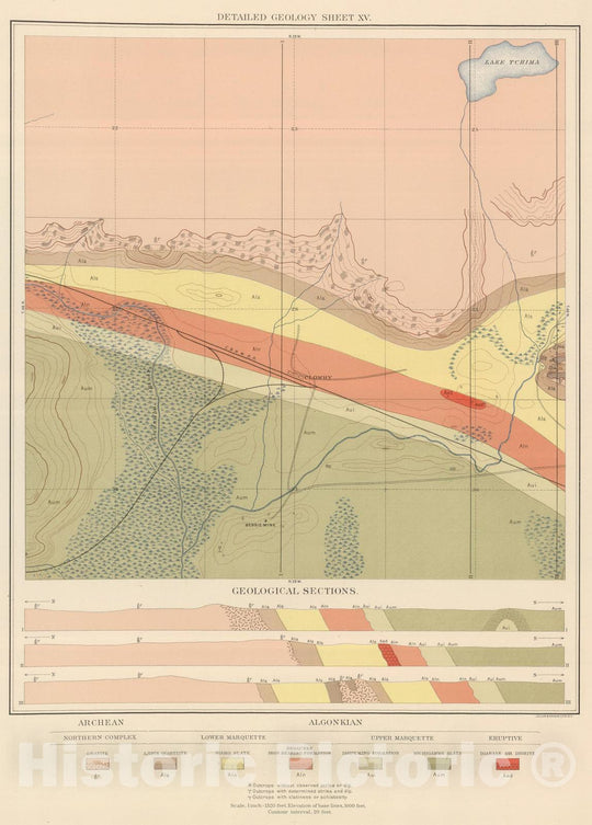 Historic Map : Geologic Atlas - 1896 Detailed Geology Sheet XV. - Vintage Wall Art