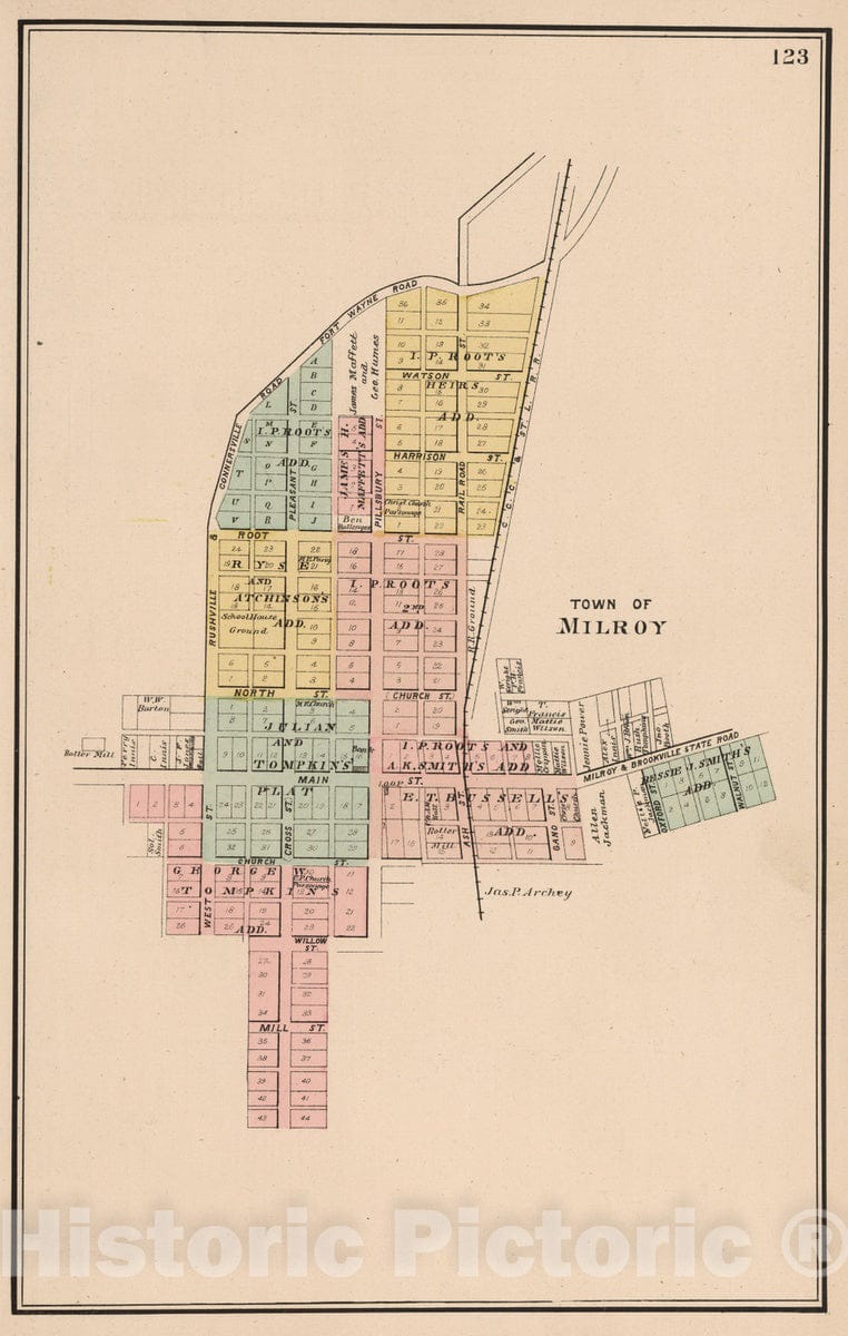 Historic Map : 1908 Milroy, Rush County, Indiana. - Vintage Wall Art