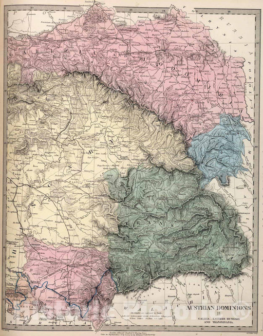 Historic Map : 1865 Austrian Dominions II. Galizia, Eastern Hungary, and Transylvania. - Vintage Wall Art