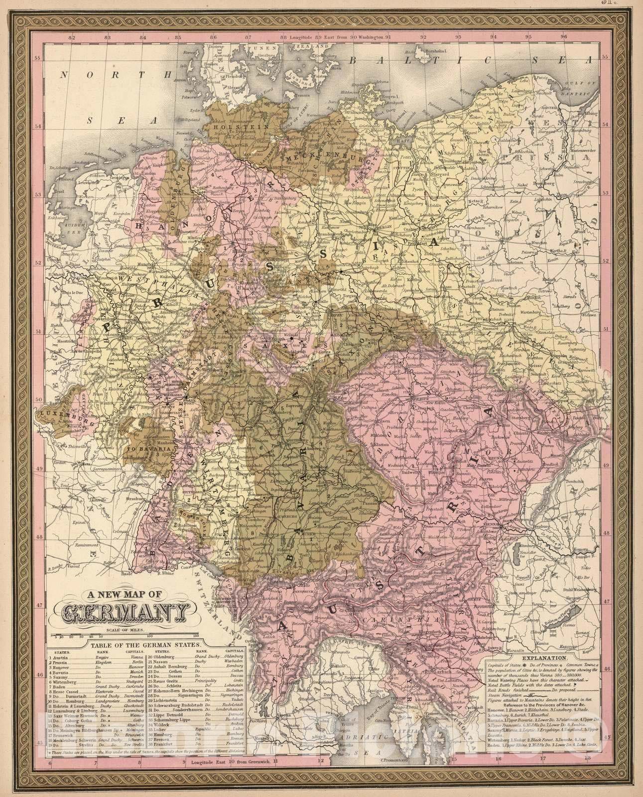 Historic Map : 1850 Germany. - Vintage Wall Art