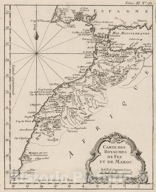 Historic Map : Morocco, North Africa 1764 Carte des Royaumes de Fez et de Maroc , Vintage Wall Art