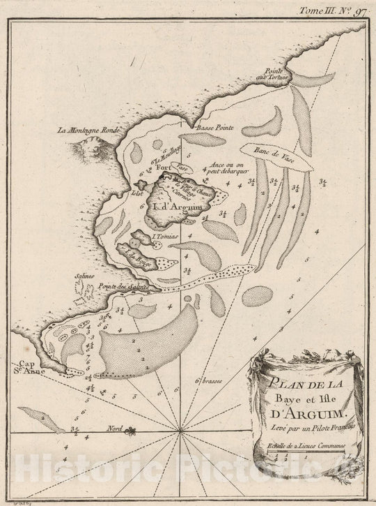 Historic Wall Map : West Africa 1764 Plan de la Baye et Isle d'Arguim. Leve par un Pilote francois , Vintage Wall Art