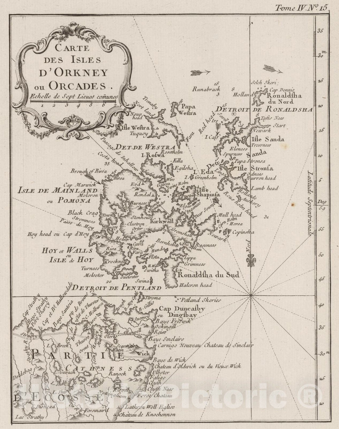 Historic Map : Scotland, Orkney (Scotland), Europe 1764 Carte des Isles d'Orkney ou Orcades , Vintage Wall Art