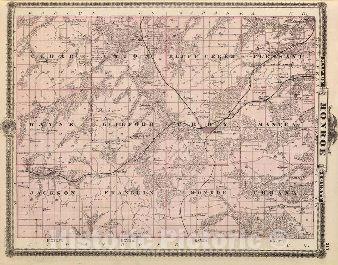 Historic Map : 1875 Map of Monroe County, State of Iowa. - Vintage Wall Art