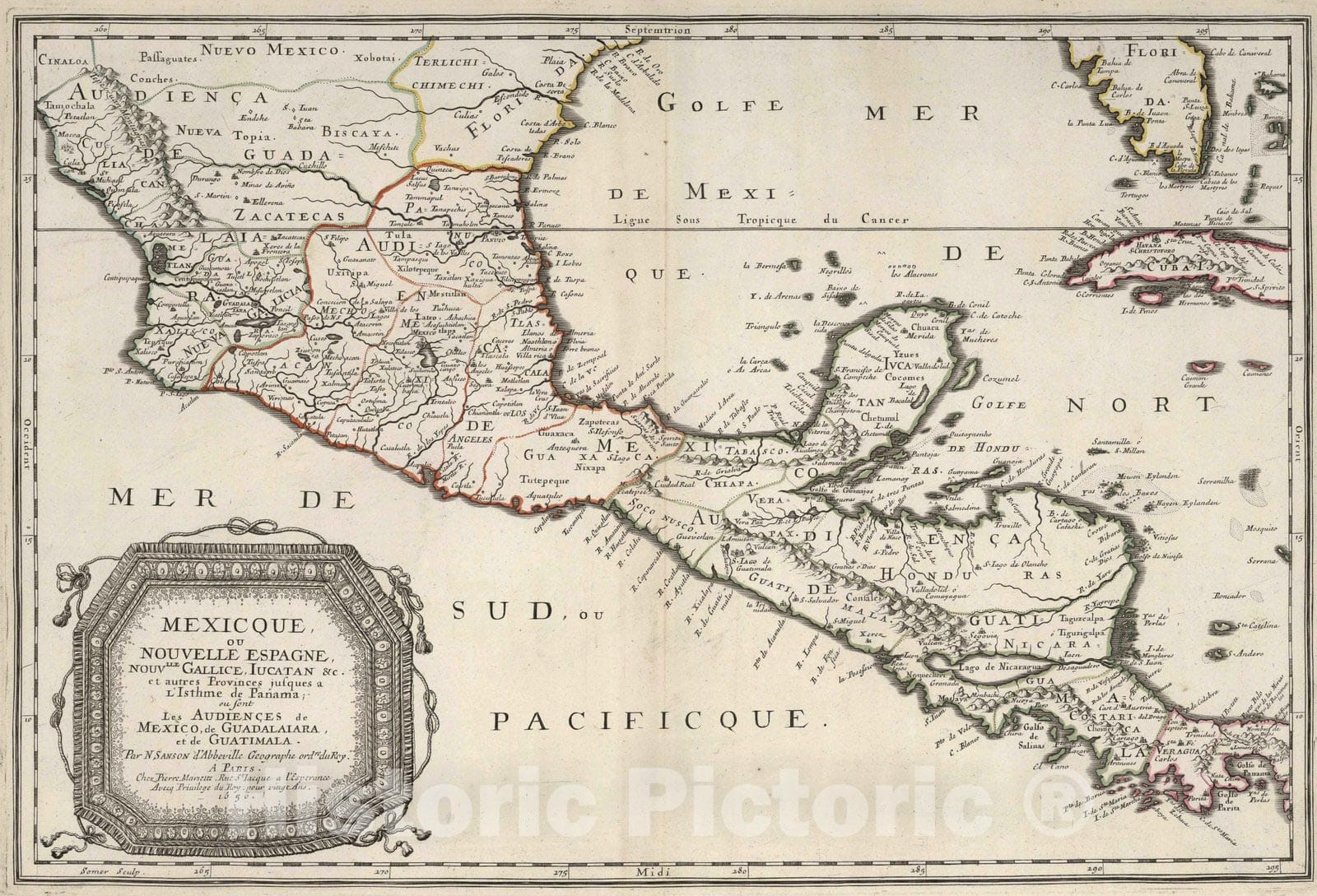 Historic Map : 1656 Mexico and Central America. - Vintage Wall Art