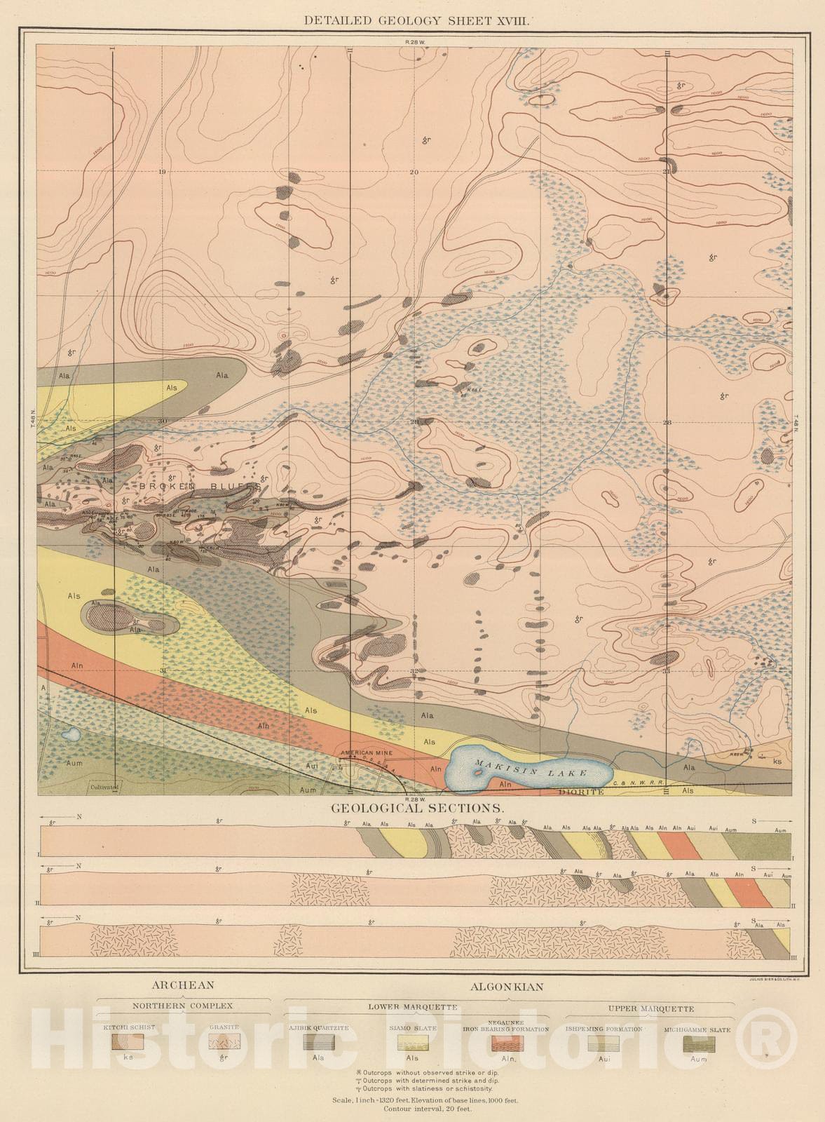 Historic Map : Geologic Atlas - 1896 Detailed Geology Sheet XVIII. - Vintage Wall Art