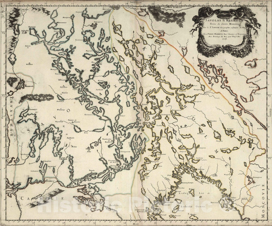 Historic Map : Finland, 1668 Savolax and Kexholm, Finland. , Vintage Wall Art