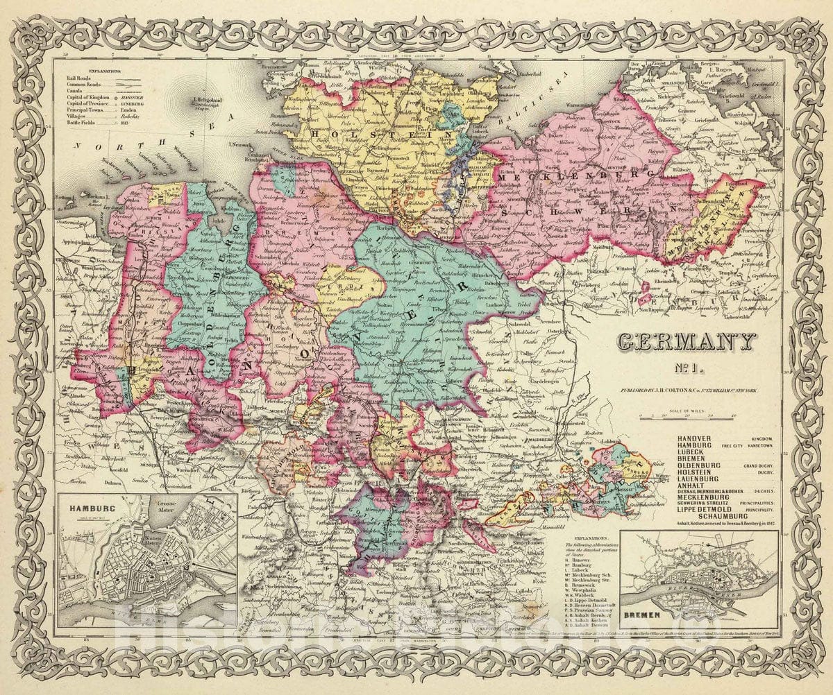 Historic Map : 1856 Germany No. 1 : Vintage Wall Art