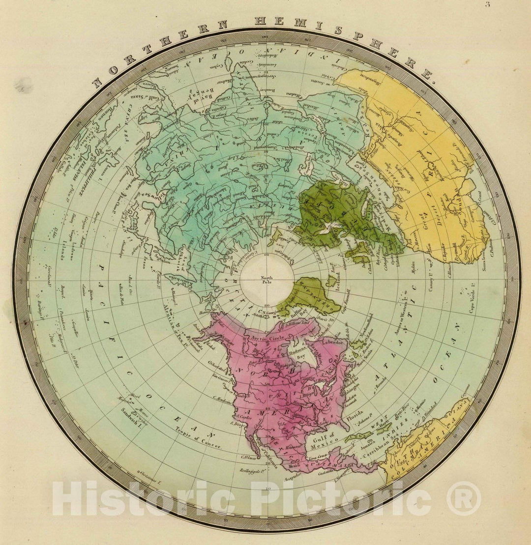 Historic Map : 1840 Northern Hemisphere. - Vintage Wall Art