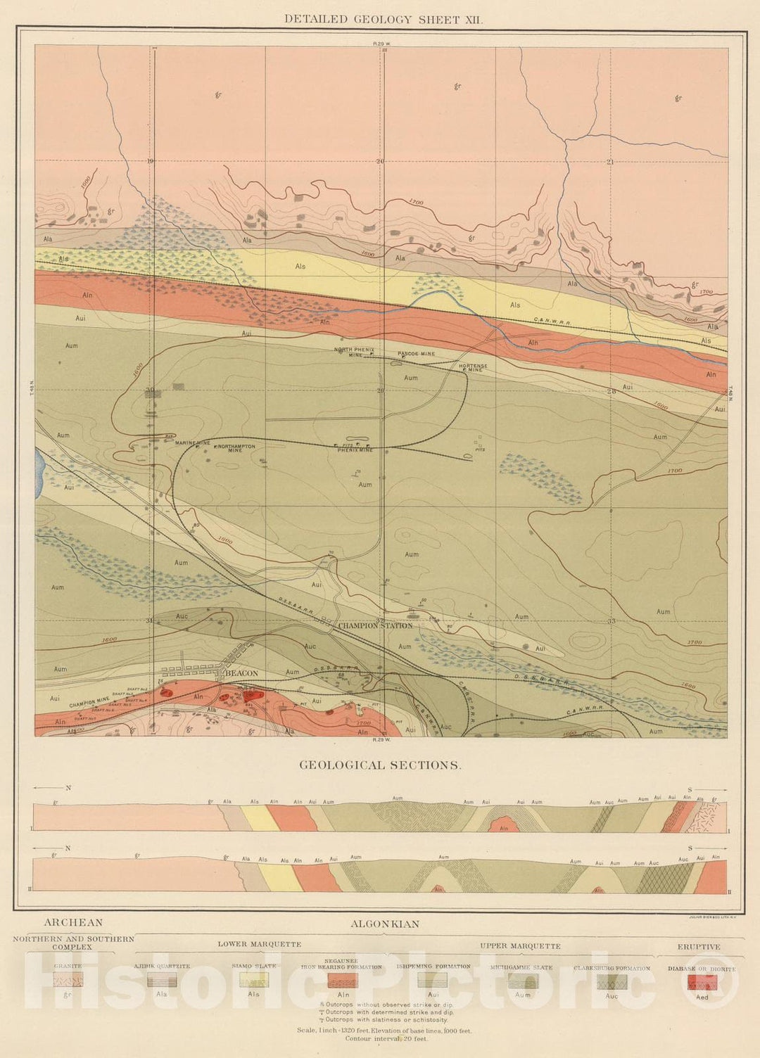 Historic Map : Geologic Atlas - 1896 Detailed Geology Sheet XII. - Vintage Wall Art