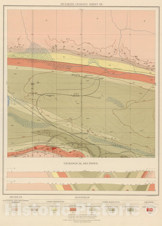 Historic Map : Geologic Atlas - 1896 Detailed Geology Sheet XII. - Vintage Wall Art