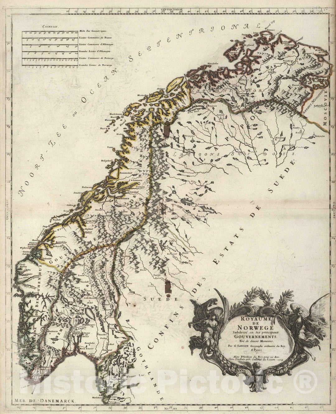 Historic Map : 1704 Kingdom of Norway. - Vintage Wall Art