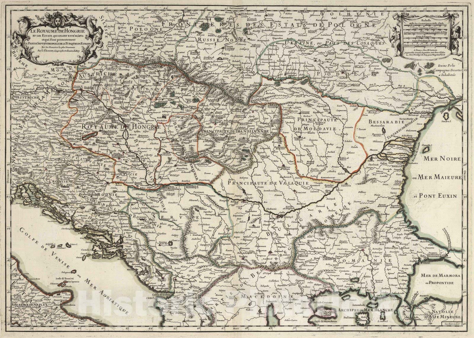 Historic Map : Hungary, 1706 Le Royaume de Hongrie. , Vintage Wall Art